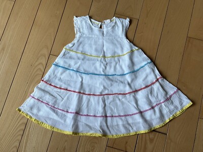 Mini Boden Girls White Gauzy Cotton Tiered Pom Poms Summer Dress EUC 5-6 |  eBay