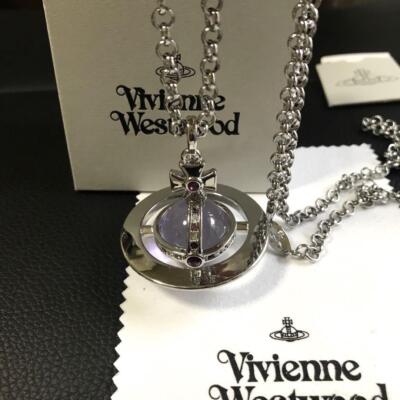 Vivienne Westwood Necklace Small Orb Silver Purple Chain 80cm Top