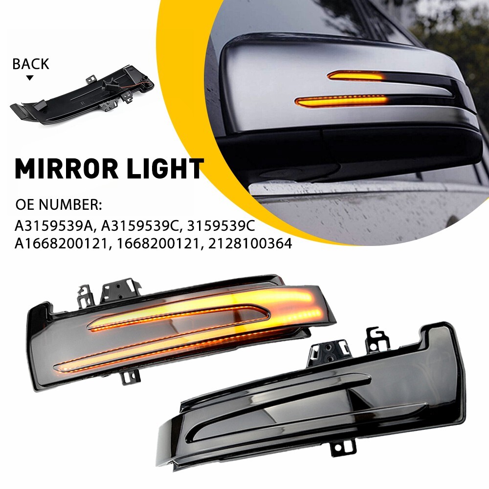 Fit Benz Mirror Light Side Rearview Smoked Lens Turn Signal Light Lamps Smoked M