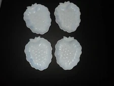 Hazel Atlas Milk Glass GRAPE Salad Relish Condiment Candy Side Dish Plate 4 MCM