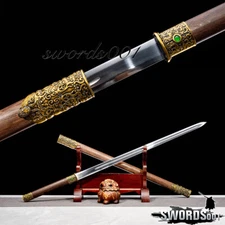 Chinese Sword Tang Jian Double Edge Rosewood High Manganese Steel Sharp Blade