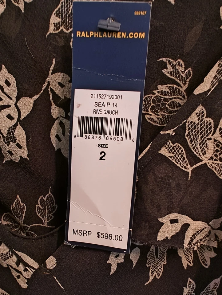 Maxi Vestido Ralph Lauren Seda Talla 2 Negro Volantes en Niveles NUEVO con ETIQUETAS PRECIO DE VENTA SUGERIDO POR EL FABRICANTE $598 Foto 2 de 4