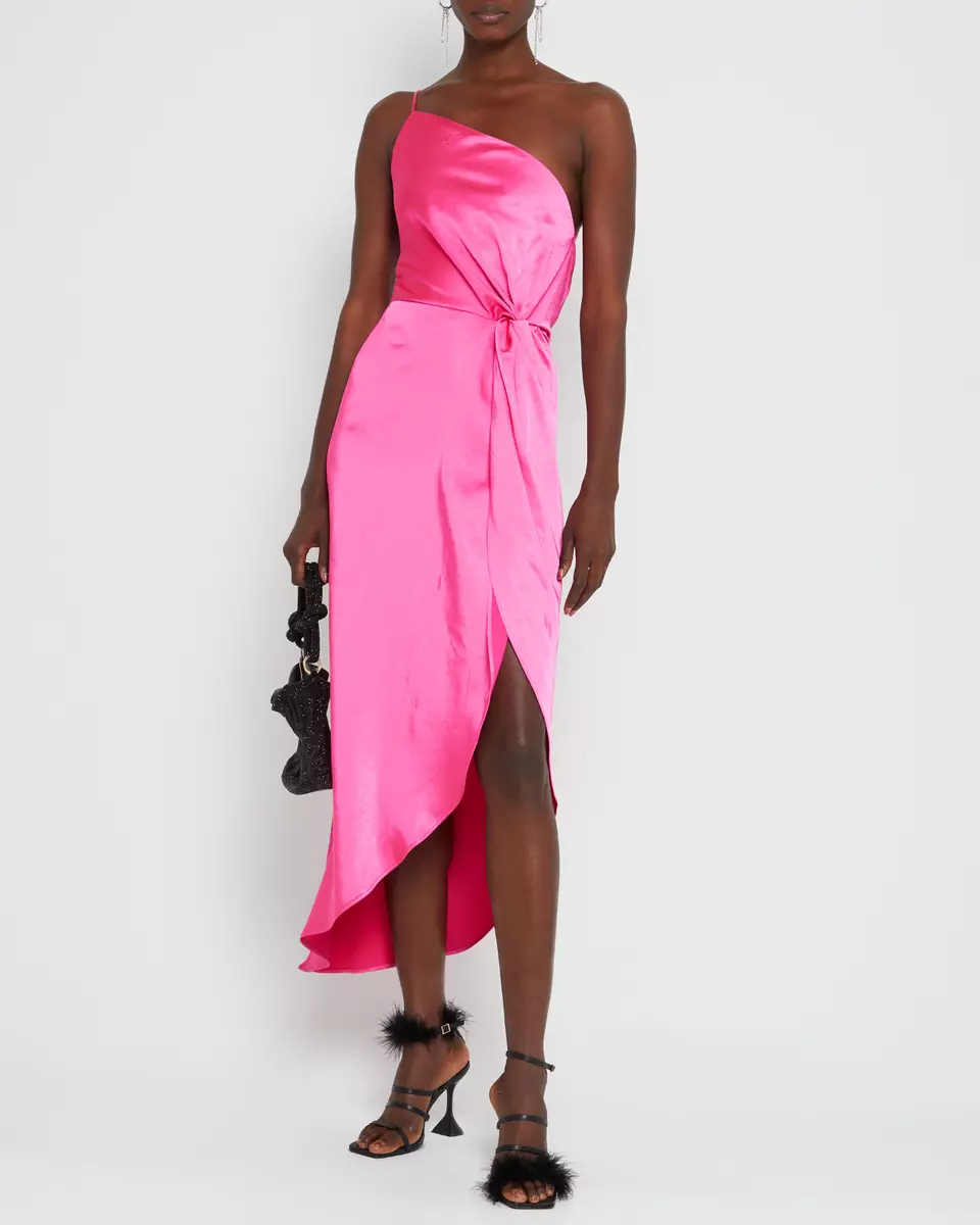Bright pink one shoulder dress sales