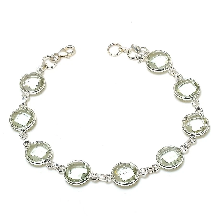 VALENTINO Bracciale elegante catena nuova fidanzamento artigianale pietra ametista verde argento 925