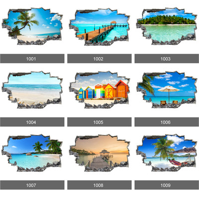 Beach Paradise Wandaufkleber Tropisches Meer Ozean 3D Kunst Wandbild Vinyl Aufkleber