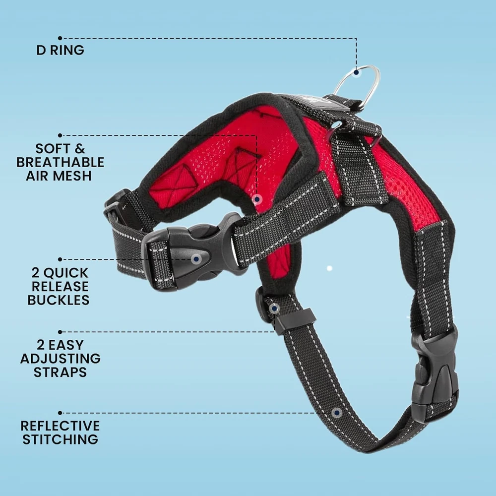 Dog Harness Small Sized Dogs - All Weather Mesh Overhead Adjustable No Pull Vest