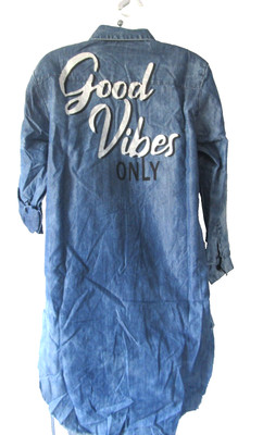 Thrill Jeans Denim  Button Down Long Sleeve Shirt Dress Raw Hem Size S  NWT