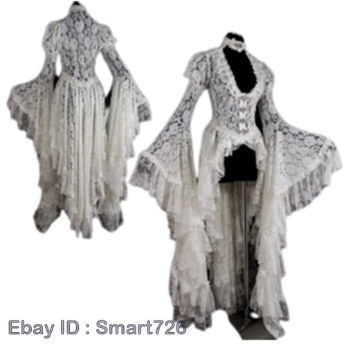 Women Gothic Long Lace Steampunk Asymmetrical Renaissance Tunic Dress Coat S-5XL - Picture 11 of 15