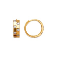 14K Yellow Gold Earrings Sparkling Accents Huggie Hoop Minimalist Style 4.5x14mm