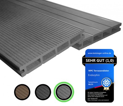 Endorphin  WPC Terrassendielen Komplettbausatz Hohlkammer Diele Hellgrau 28 qm