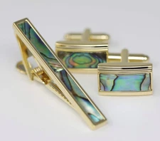 Abalone Cufflinks And Tie Clip Set Men Birthday Wedding Gift Tie Bar With Box