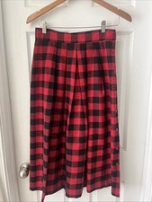 Vintage Womens Wool Blend Maxi Skirt Sz 11/12 Pleated Button Red Buffalo Plaid