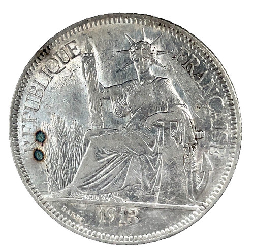 FRANCE: FRENCH INDO-CHINA 1913-A PIASTRE SILVER COIN Km 5a.1