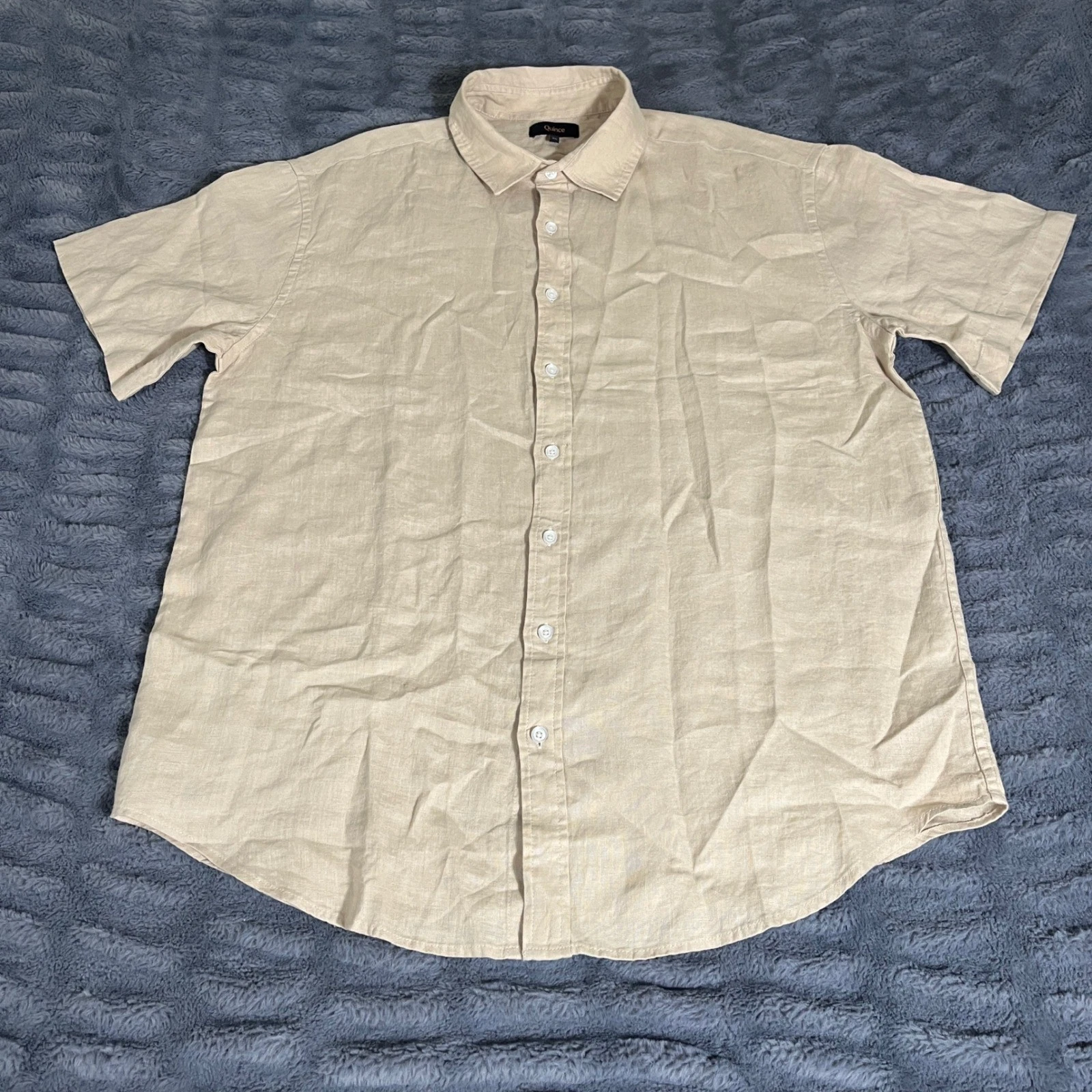 Quince Mens XL 100% Linen Short Sleeve Button Down Shirt Sand Beige AP646