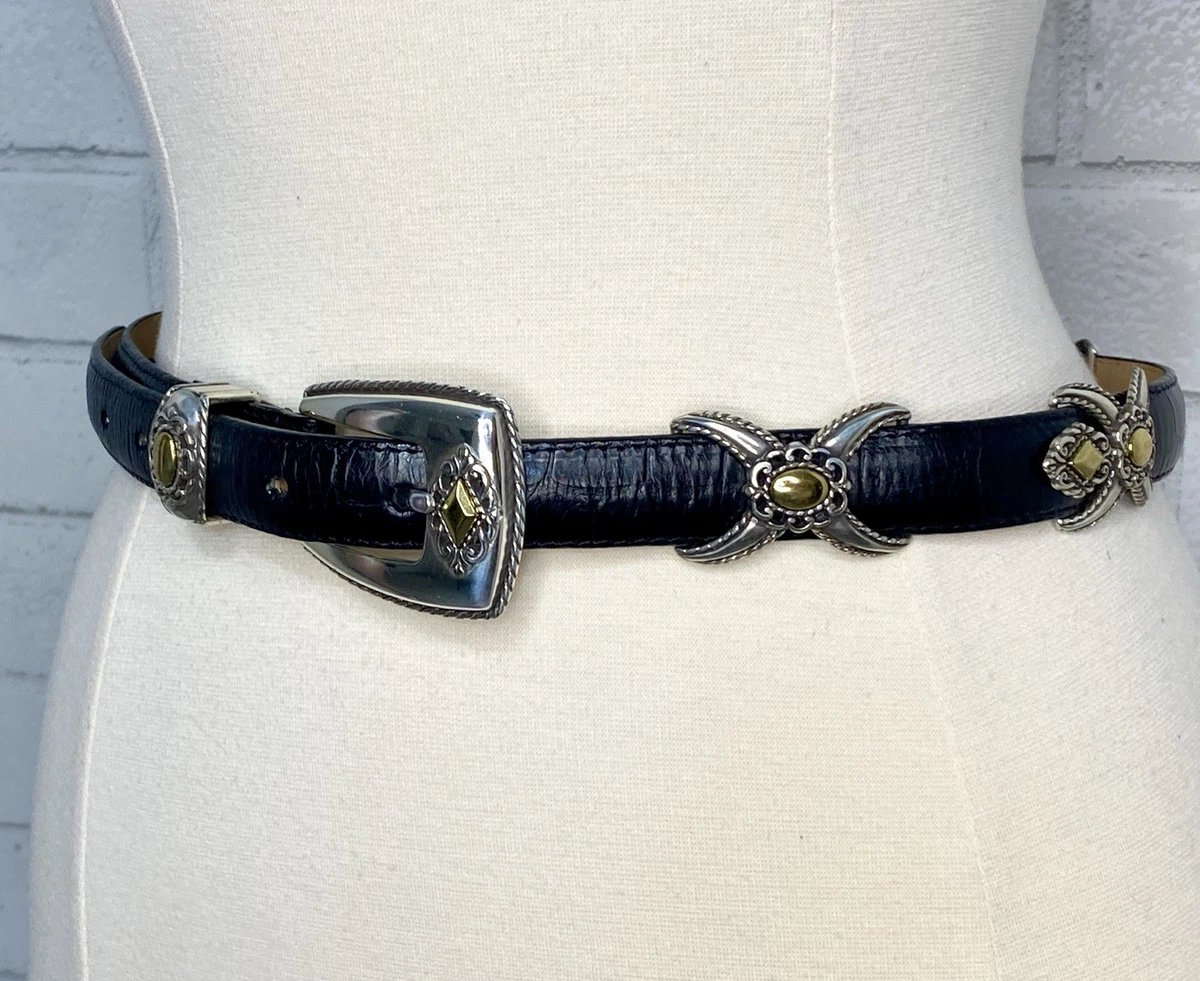 Vintage Brighton Belt Sml Black Leather Textured Rope Buckle Western Cowgirl 90s Vintage Brighton Belt Small - Etsy main image 2