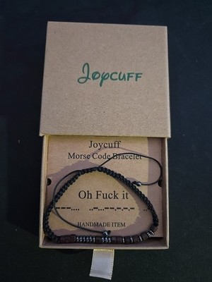 New- Joycuff Brand- Morse Code Bracelet - ''Oh F**k It'' - Wood + Metal Beads
