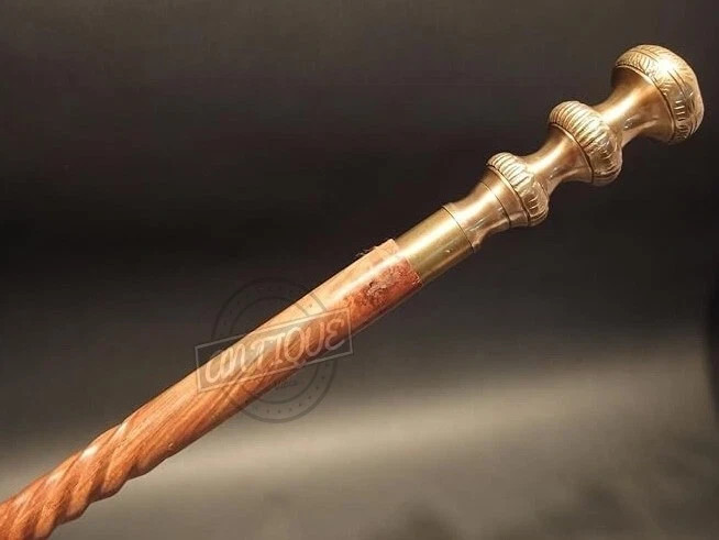 EGYPTIAN GOD WALKING CANE ANTIQUE BRASS HANDLE WOODEN WAND GIFTS FOR MOM & DAD View 2