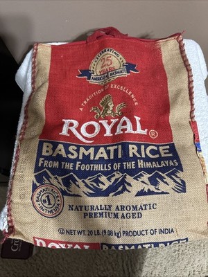 Royal Basmati Rice Burlap Sack 20 lb Empty Bag Collectible Grain Storage India