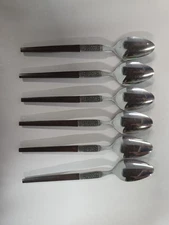 Interpur Wood Handle Stainless Steel Flatware 6 Tea Spoons Japan MCM Vintage