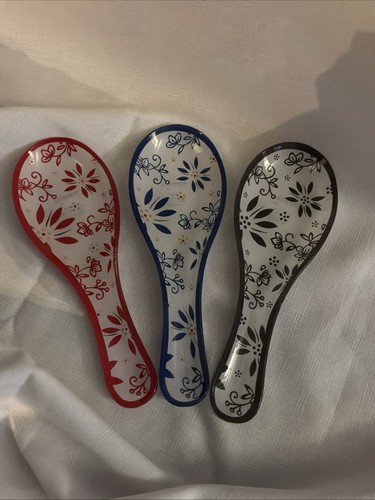 3 Temptations by Tara Temp-tations Glass Spoon Rests Blue Gray Red