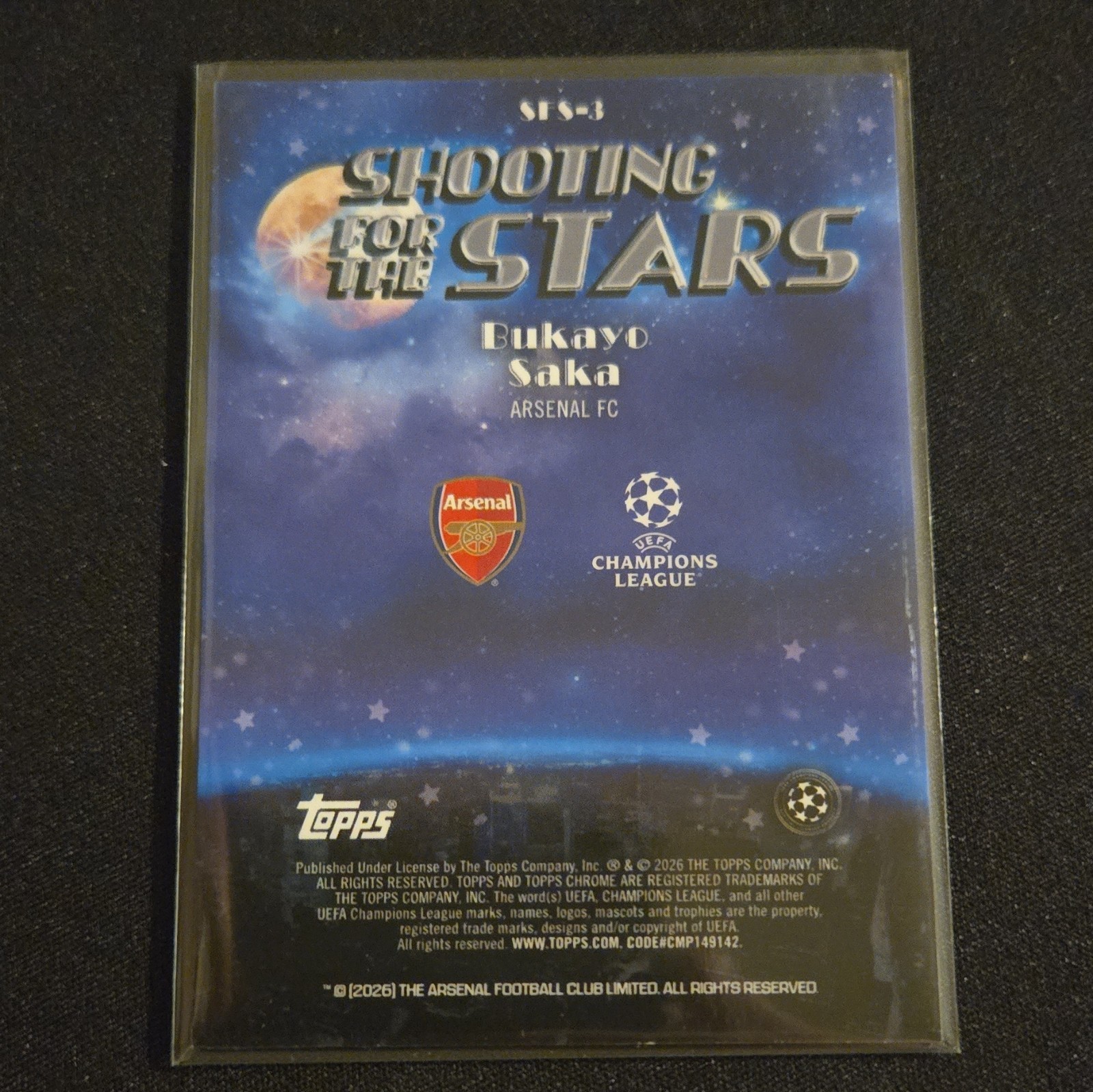 Topps Chrome UEFA Champions League 2026 Bukayo Saka Arsenal SFS-3 Insert view 6