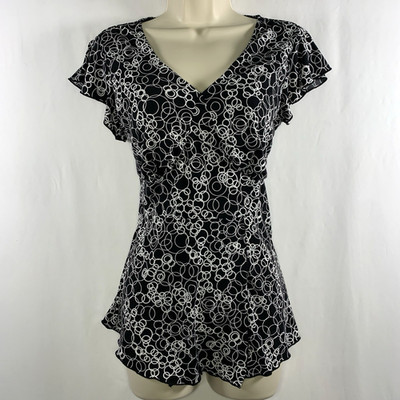 Womens Y2K Abstract Fairy Grunge Babydoll Layer Top Sz M Flutter Sleeve Stretch