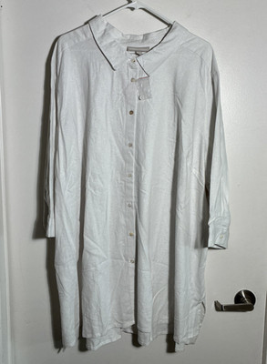 Woman Within Linen Button Up Shirt Blouse Plus 3X 30-32 White 3/4 Sleeve NWT