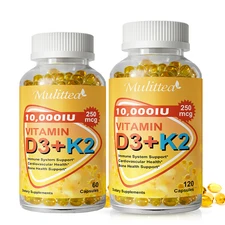 Vitamin D3 K2 10000IU D3 & 250mcg K2 (MK7) Supplement for Heart and Bone Health
