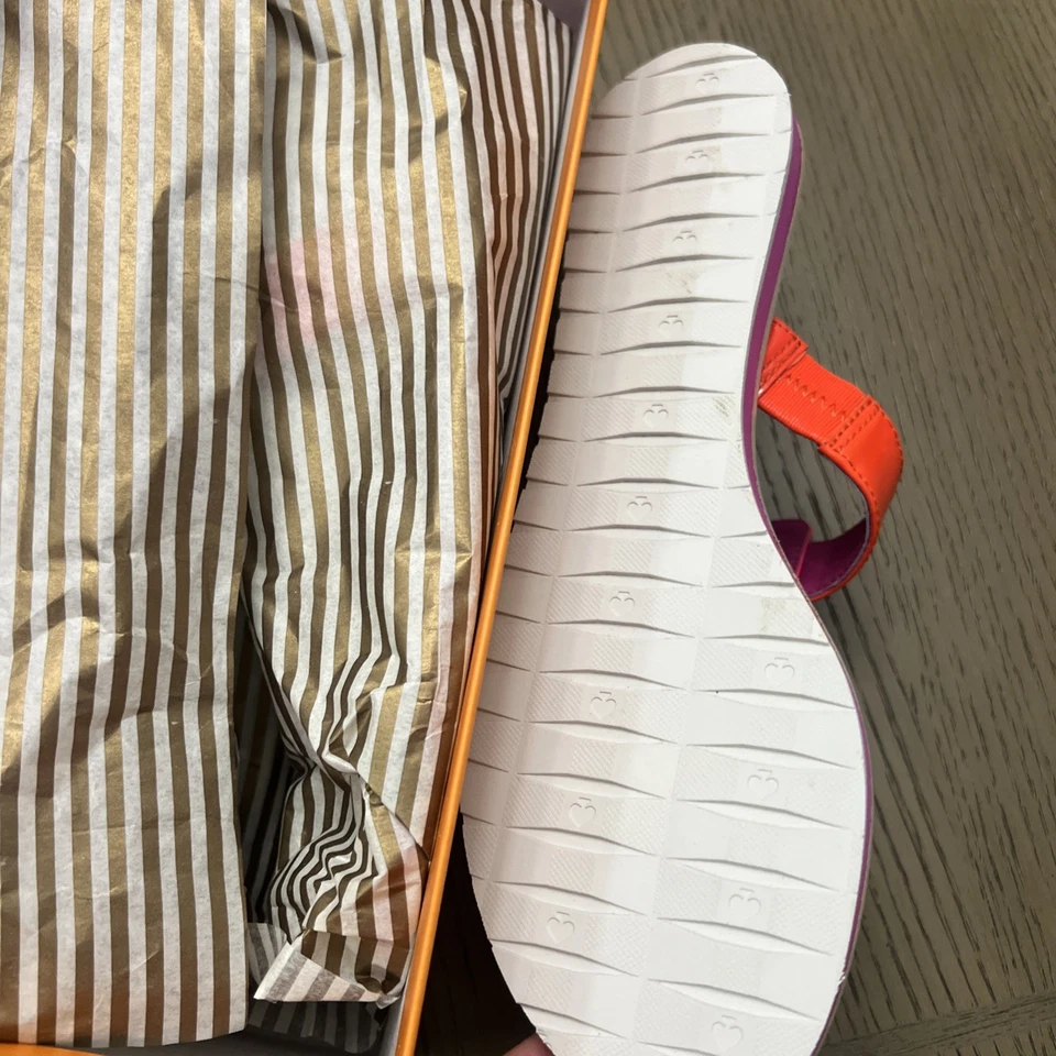 Sandalias Kate Spade Tanga Cuero Talla 7 M Bloques de Color Charol Neón Naranja Rosa Foto 4 de 4