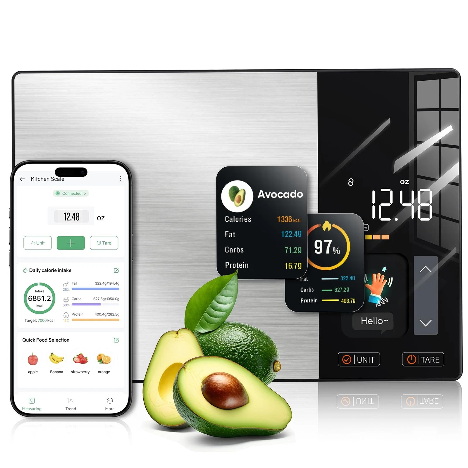Smart Nutrition Food Scale with TFT Display, Tracks Calories, Fat, Carbs & Pr...