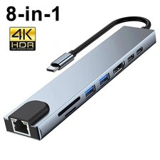 8 in 1 USB C Hub 4K HDMI RJ45 PD Dock SD TF Adapter for Laptop MacBook
