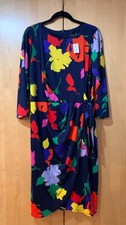 Lane Bryant Midi Faux Wrap Dress 14/16  side tie, multi-color floral pattern NWT