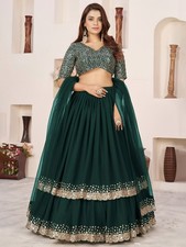 Premium Green Lehenga Choli Georgette Zari Sequins Wedding Party Set