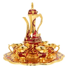 Turkish Tea Set, Vintage Turkish Coffee Set with Pot and 6 Cups for Home Decor