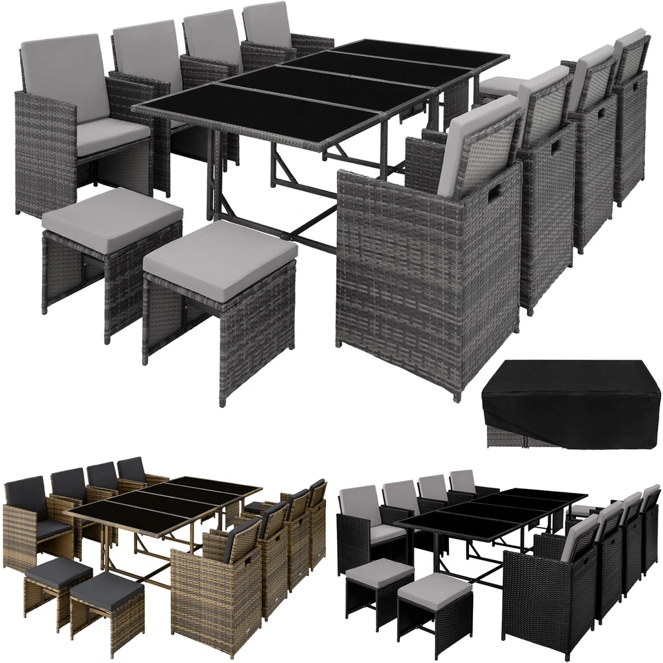 TECTAKE XL Garden dining set in rattan | 12 seats, 1 table | Outdoor Patio Furniture