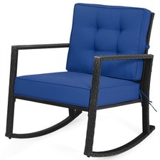 Outdoor Wicker Rocking Chair Heavy-Duty Steel Patio Rattan Rocker Chair-Navy