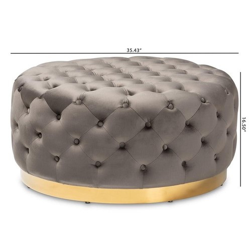 Baxton Studio Sasha Gray Velvet Upholstered Gold Finished Cocktail Ottoman - Picture 6 of 6