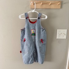 12/18m vintage blue white pinstripe overalls