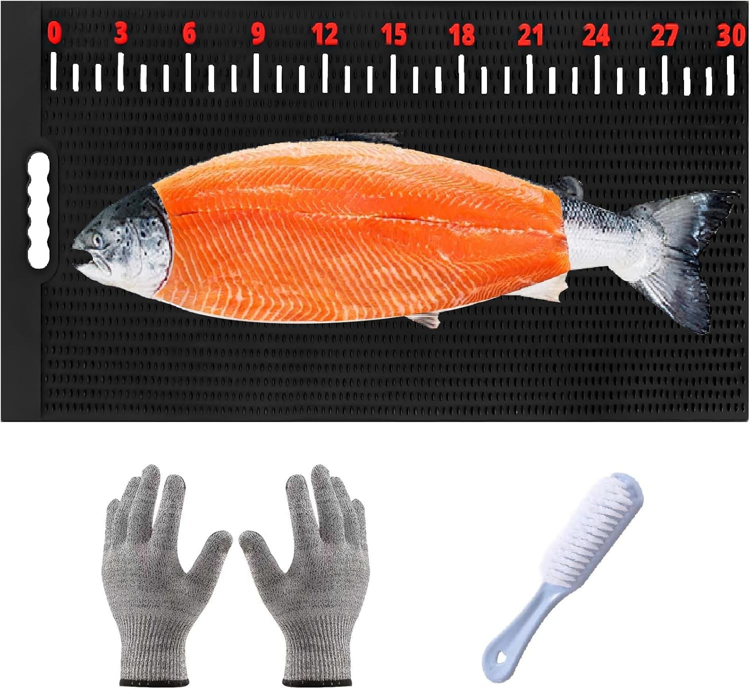 32 Inch Fish Fillet Mat with Cutting Gloves and Brush, 32"L x 16"W, Black 