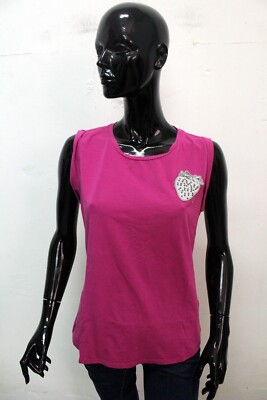 Liu Jo Womens Jersey Size L T-Shirt Tank Top Cotton Fuchsia Logo