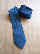 Vintage Tootal Grosvenor Skinny Blue Polyester Brocade Tie 2.5" Wide Retro Mod