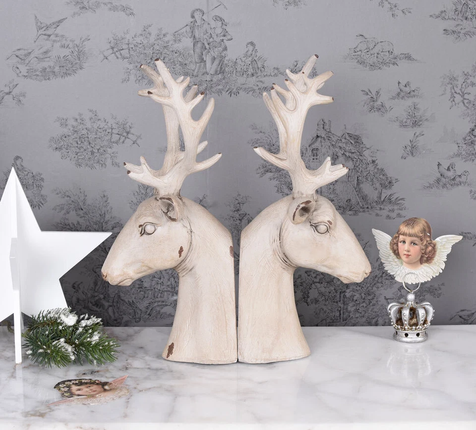 Buchstützen Hirsch Hirschfigur 2er Set Hirschgeweih Buchständer Hirschkopf Antik - Bild 3 von 4