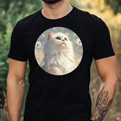 Mens Persian Cat Dandelion Print Cotton T-Shirt Size XS to 5XL