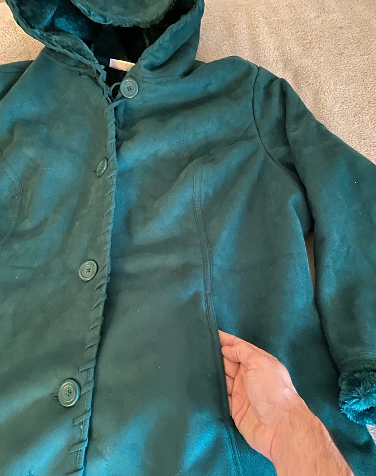 Denim & Co Verde Imitación Gamuza y Piel Whipstitch Mujer 2XL QVC Chaqueta Abrigo Capa Foto 4 de 4