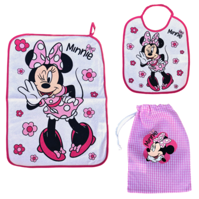 SET ASILO PEZZI MINNIE DISNEY BAVETTA CON ELASTICO TOVAGLIETTA