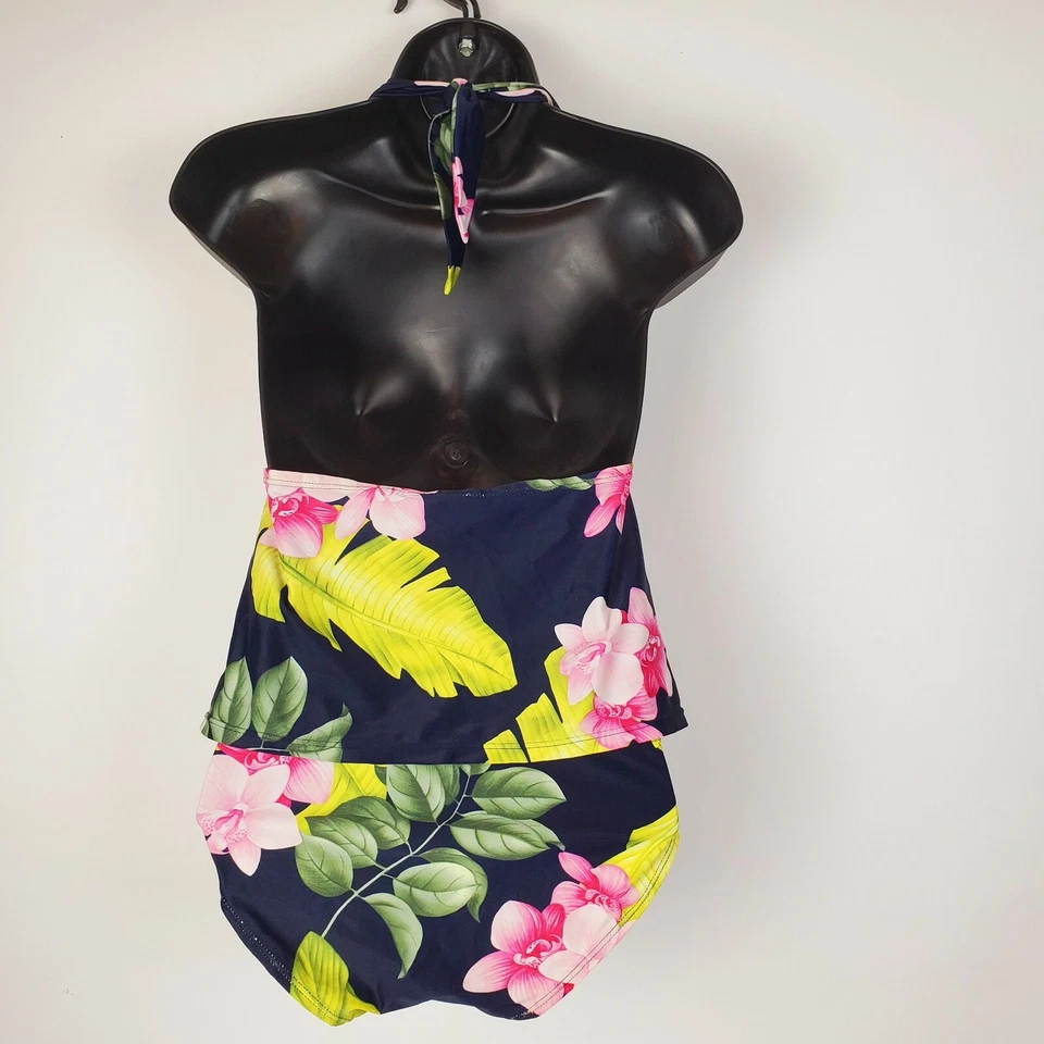 Traje de baño Tankini Ocean Pacific azul marino floral con corbata para mujer talla 10 Foto 3 de 4