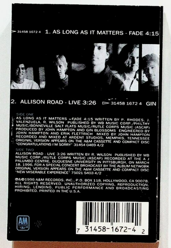 1996 Gin Blossoms As Long As It Matters Single Cassette Tape - Picture 2 of 2