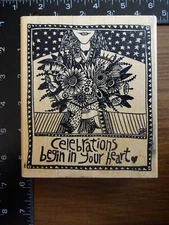 CELEBRATIONS BEFIN IN YOUR HEART Woman Flowers Rubber Stamp Marsha McCarthy