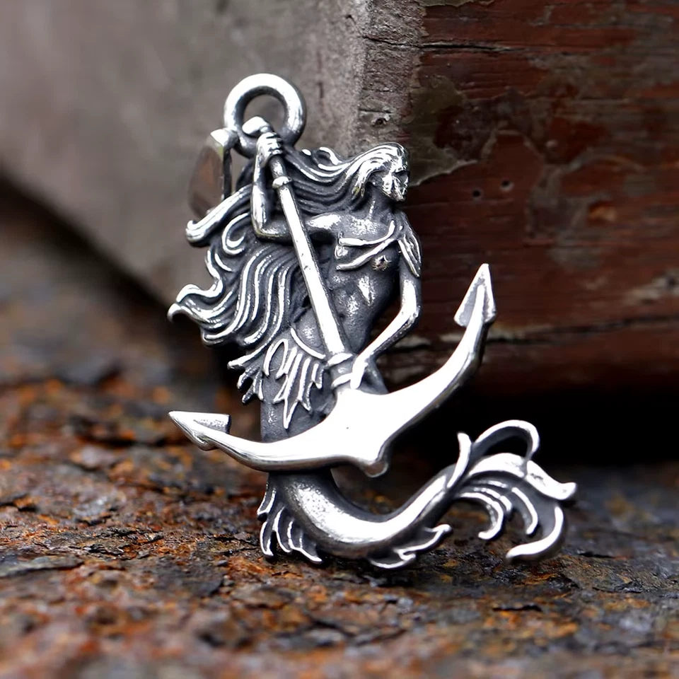 316L Edelstahl Meerjungfrau am Anker Anhänger mit Kette - Halskette Edelstahl - Bild 3 von 4