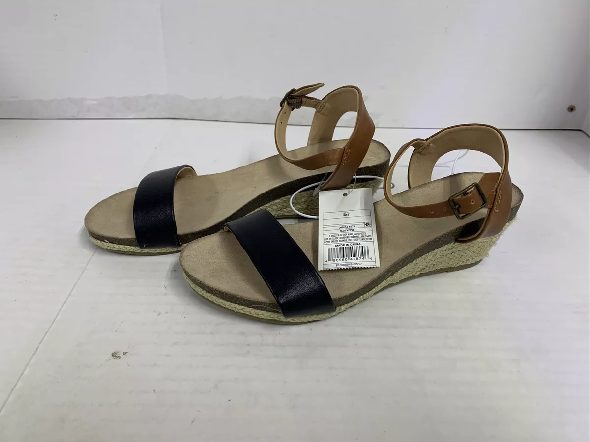 Women s Merona Wedges Black Tan Size 5 1 2 New eBay